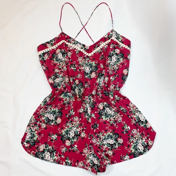 Windsor Other - Windsor Shorts Romper burgundy floral print